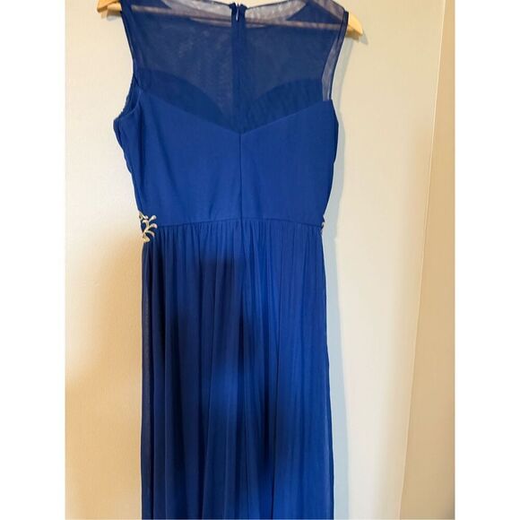 Cachet Size 8 Ruched Bodice Formal Maxi Gown Cobalt Blue With Silver Embroidery - Picture 7 of 10